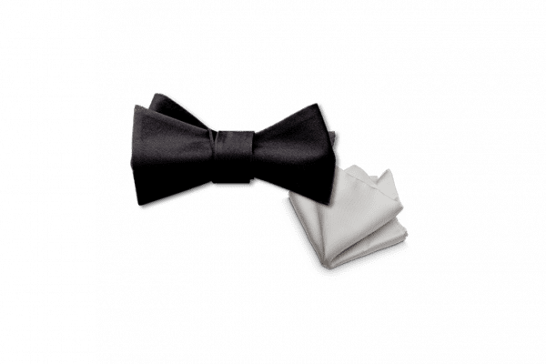 Arcis Wedding Black Tie Bow Tie Pocket Square Silk