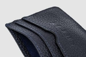 Navy Arcis Full Grain Leather Card Holder blue lining inside
